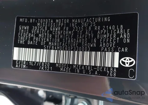 2025 Toyota Corolla Le z USA, uszkodzony, nr VIN 5YFB4MDE6SP330003